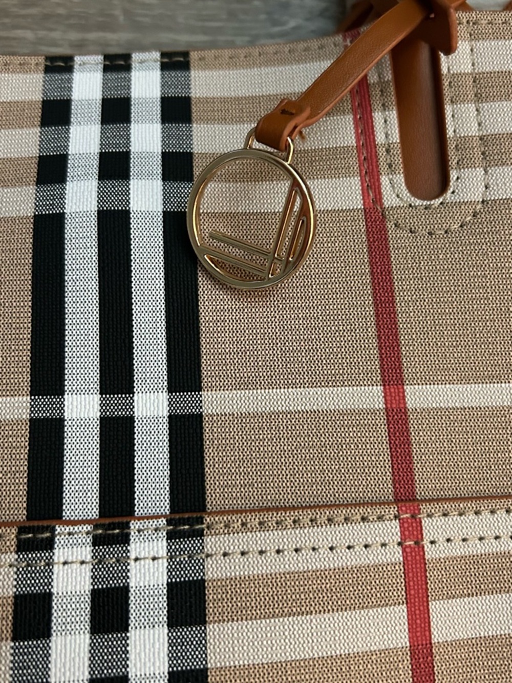 Newberry Classic Tan and Black Plaid Tote Bag - Picture 3 of 8